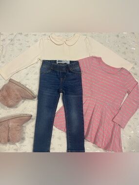 3T Outfit Bundle Tops Jeggings + Pink Boots 8